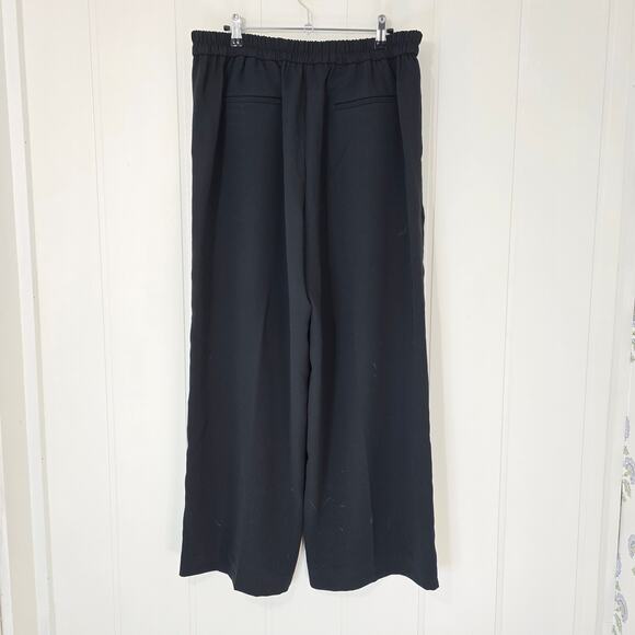 J. Crew Black Wide Leg Pants Pull On Full Length Elastic Waist Size 14 - Picture 2 of 8